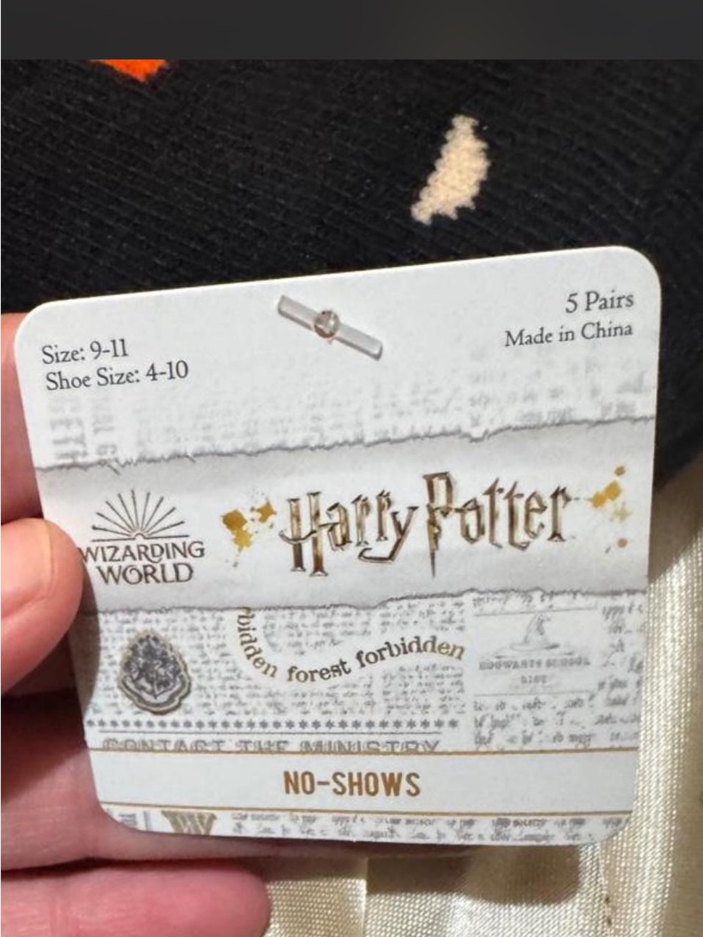 Warner Bros. Harry Potter No-Show Socks - Black with White and Orange Accents